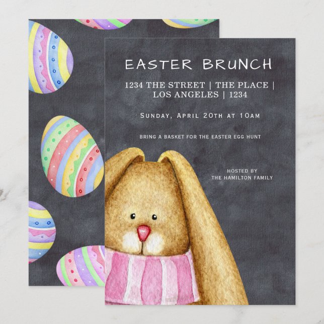 Invitación Conejo conejo de brunch de Pascua en Scarf (Anverso / Reverso)