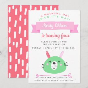 Invitación Conejo Cute   Celebración del cumpleaños de los ni