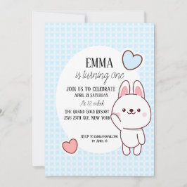 Invitación Conejo Cute Kawaii Primer Cumpleaños