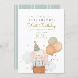 Invitación Conejo Cute Primer Cumpleaños Primer Cumpleaños