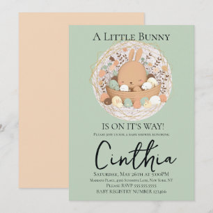 Invitación Conejo de acuarela, cesta pastel de Pascua, baby s