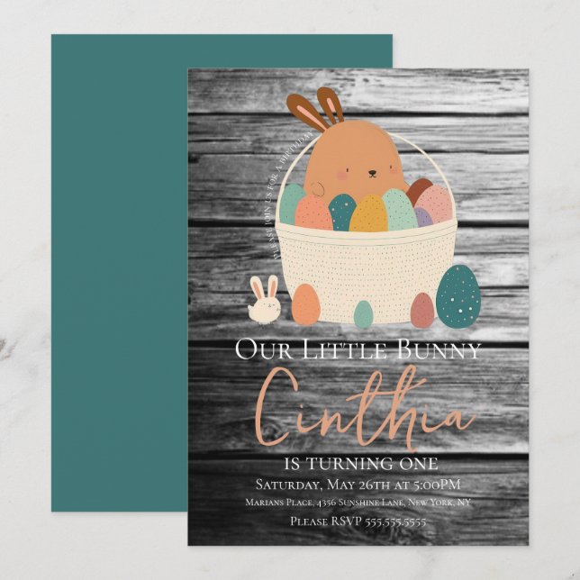 Invitación Conejo de acuarela Fiesta de cumpleaños de Pascua  (Anverso / Reverso)