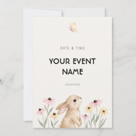 Invitación Conejo de Acuarela Floral de Flor Silvestre Rosa