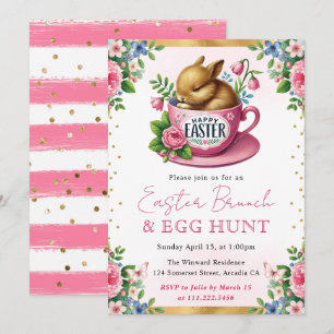 Invitación Conejo de Acuarela Flores de Primavera Brunch de P