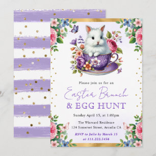 Invitación Conejo de Acuarela Flores de Primavera Brunch de P
