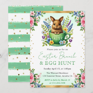 Invitación Conejo de Acuarela Flores de Primavera Brunch de P