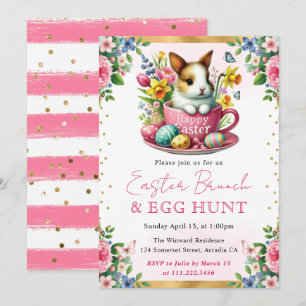 Invitación Conejo de Acuarela Flores de Primavera Brunch de P