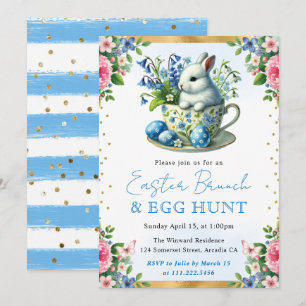 Invitación Conejo de Acuarela Flores de Primavera Brunch de P