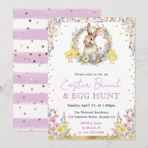 Invitación Conejo de acuarela y flores de primavera de Pascua
