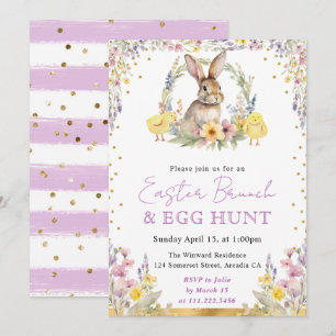 Invitación Conejo de acuarela y flores de primavera de Pascua