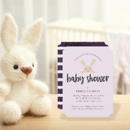 Invitación Conejo de Baby Shower Gender Neutral Púrpura