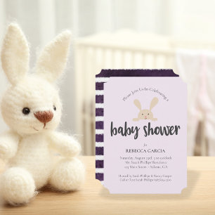 Invitación Conejo de Baby Shower Gender Neutral Púrpura