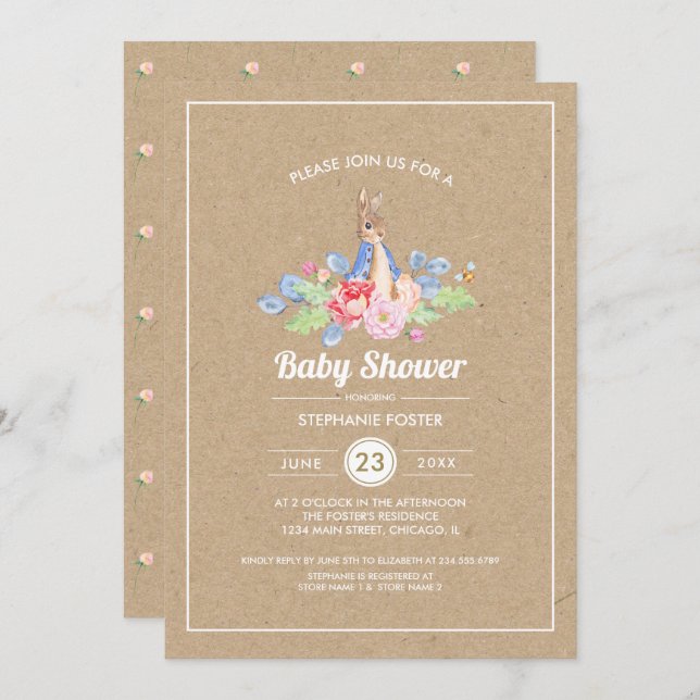 Invitación Conejo de bebé dulce | Baby Shower de conejo (Anverso / Reverso)