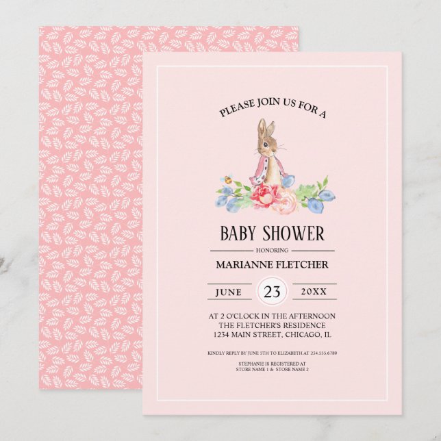 Invitación Conejo de bebé dulce | Baby Shower de conejo (Anverso / Reverso)