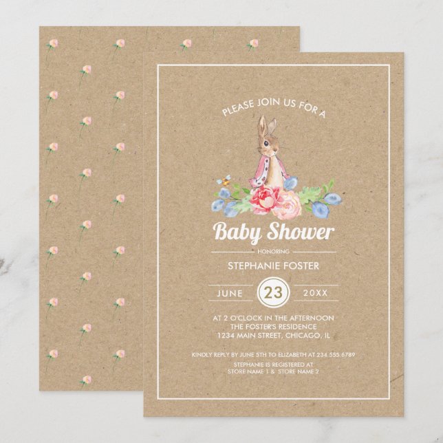 Invitación Conejo de bebé dulce | Baby Shower de conejo (Anverso / Reverso)