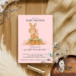 Invitación Conejo de Boho Rosa Mami Baby