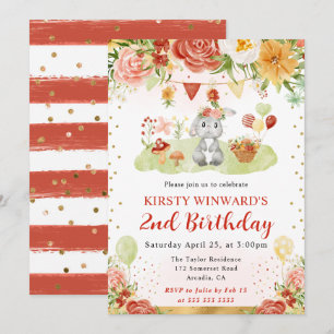 Invitación Conejo de bosque acuarela Cumpleaños infantil