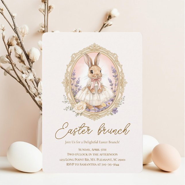 Invitación Conejo de Brunch de Pascua en Acuarela Elegante (Subido por el creador)
