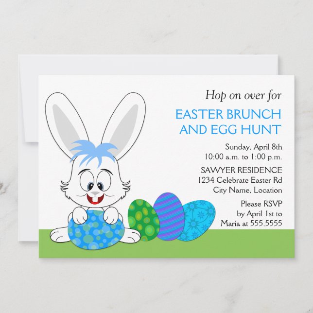 Invitación Conejo de Brunch de Pascua y Fiesta de Huevos (Anverso)