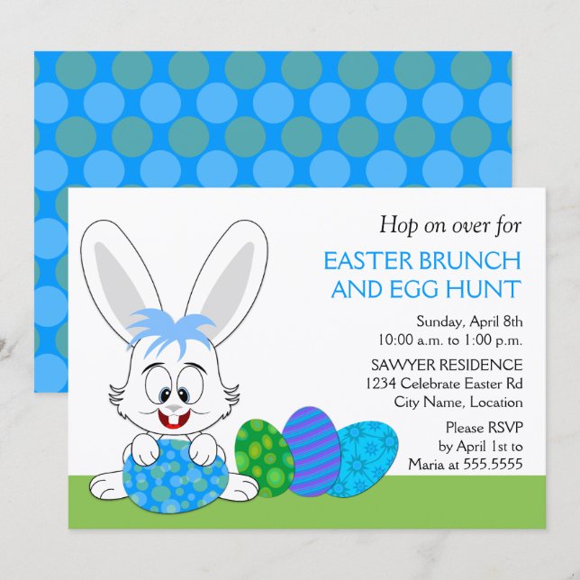 Invitación Conejo de Brunch de Pascua y Fiesta de Huevos (Anverso / Reverso)