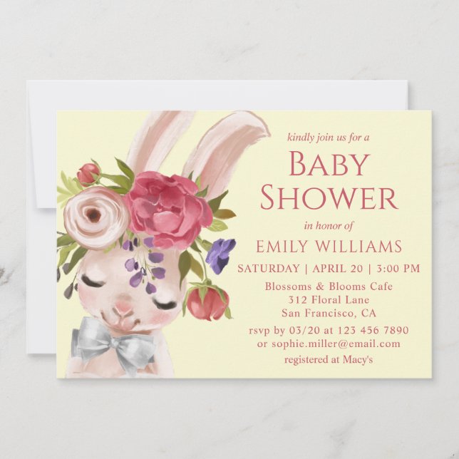 Invitación Conejo de conejito floral de Baby Shower Cute mode (Anverso)