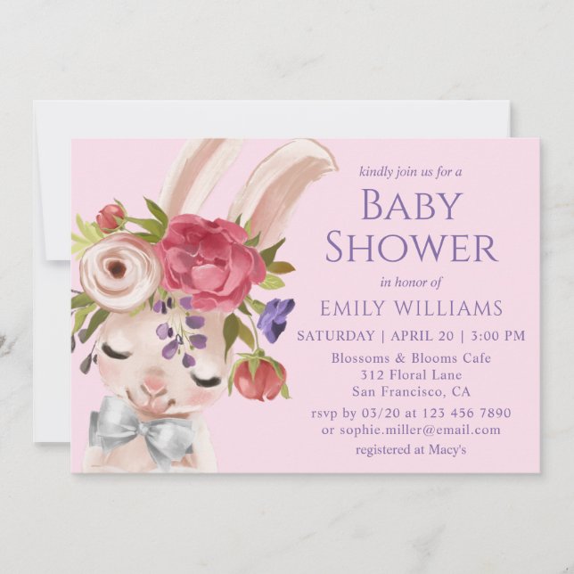 Invitación Conejo de conejito floral de Baby Shower Cute mode (Anverso)