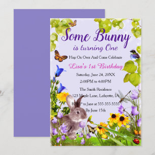Invitación Conejo de conejo de conejo floral primer cumpleaño