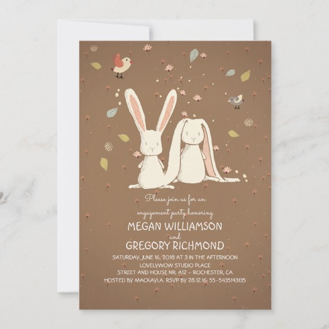 Invitación conejo de conejo pareja fiesta de compromiso de wo (Anverso)