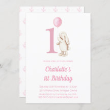 Conejo de conejo y globo rosa lindo primer cumplea