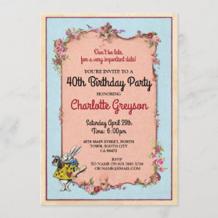Invitación Conejo de cumpleaños Alice Wonderland Invita