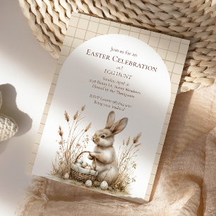 Invitación Conejo de fiesta de Pascua beige boho