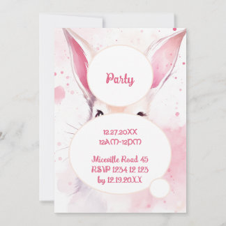 Invitación Conejo de Fiesta Lindo Rosa Pastel Acuarela