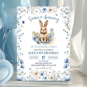 Invitación Conejo de Flor Silvestre Azul Polvoriento Cumpleañ