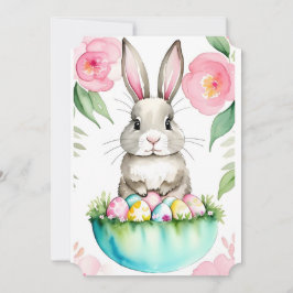 Invitación Conejo de flores rosadas verde de primavera Huevo 