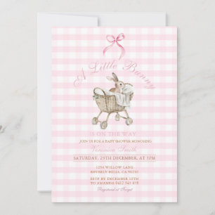 Invitación Conejo de gingham rosa para baby shower Grandmille