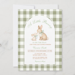 Invitación Conejo de Gingham Verde Fiesta de Bebé de Pascua d