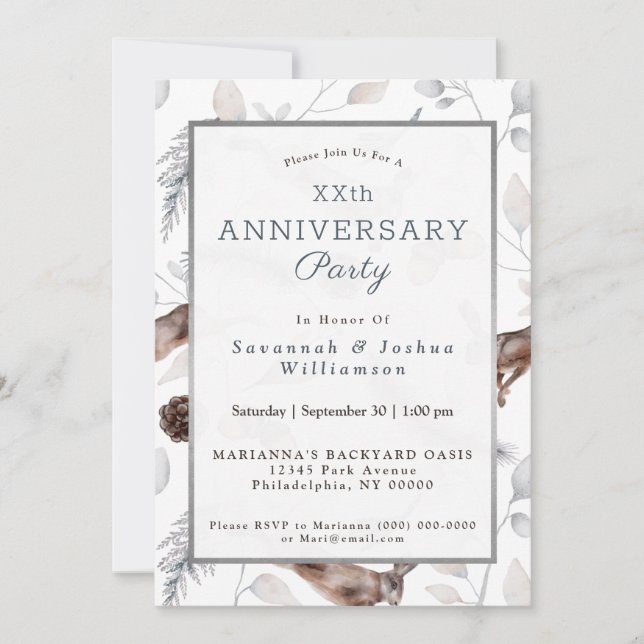 Invitación Conejo de Invierno Acorns Aniversario de la Festiv (Anverso)
