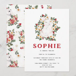 Invitación Conejo de Invierno Floral | Fiesta de Cumpleaños