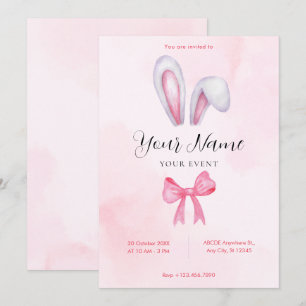 Invitación Conejo de lazo rosa