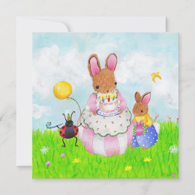 Invitación conejo de mamá con torta (Anverso)