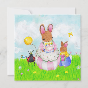 Invitación conejo de mamá con torta