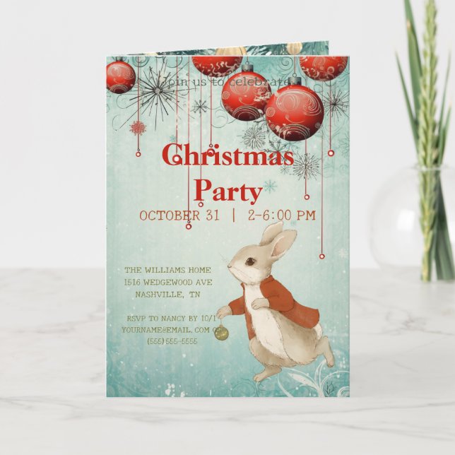 Invitación Conejo de Navidad Peter Vintage (Anverso)