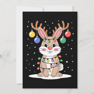 Invitación Conejo de Navidad Reno Cuernos Luces Navidad Nieve