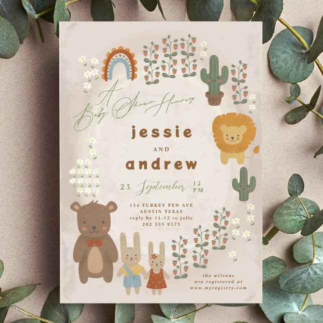 Invitación conejo de oso cactus woodland unisex Baby Shower (Subido por el creador)