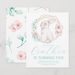 Invitación Conejo de Pascua Acuarela Floral Corona Dorada