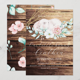 Invitación Conejo de Pascua acuarela niña floral cumpleaños m