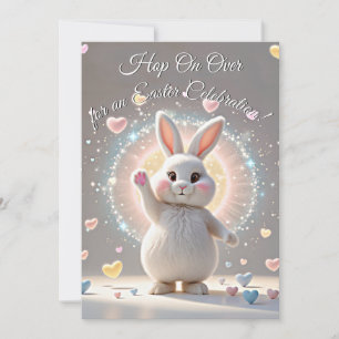 Invitación Conejo de Pascua Adorable - Corazones Pastel Cute