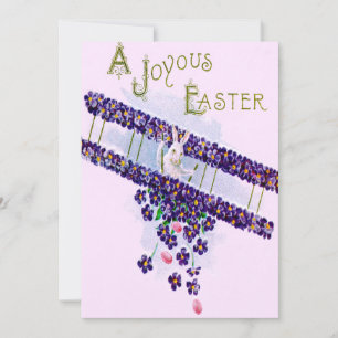 Invitación Conejo de Pascua Avión Huevo de Colores