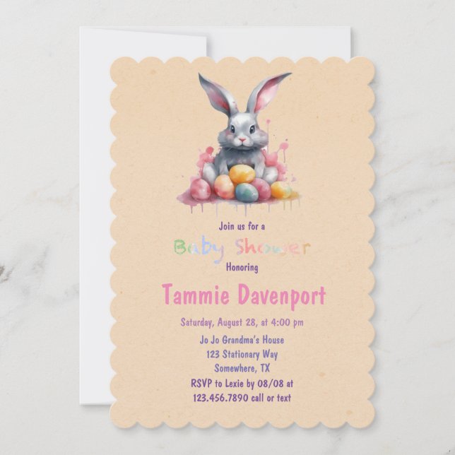 Invitación Conejo de Pascua con Baby Shower de Huevos acuátic (Anverso)