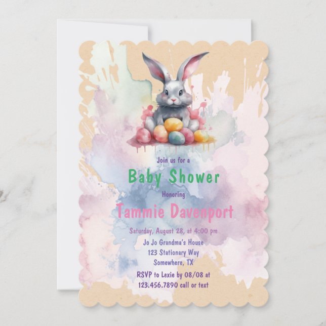 Invitación Conejo de Pascua con Baby Shower de Huevos acuátic (Anverso)